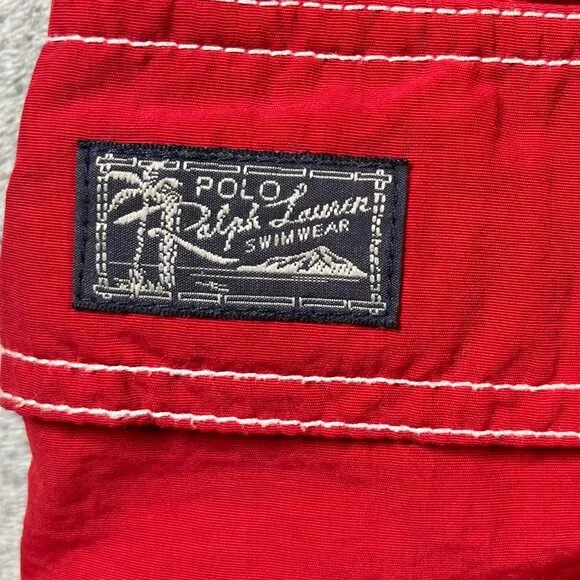 Polo Ralph Lauren Swim Trunks Mens Medium Red Board Shorts Pocket Beach Pool - Picture 5 of 15